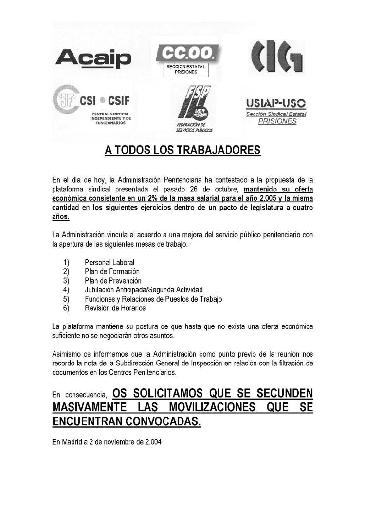 Convocatoria de movilización 2 de noviembre de 2004 Convocatoria de movilización 2 de noviembre de 2004