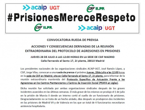 Convocatoria prensa ACAIP+UGT y CSIF tras reuni&oacute;n extraordinaria del PEAFA