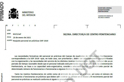 Instrucciones movimiento funcionari@s pr&aacute;cticas OEP 2019