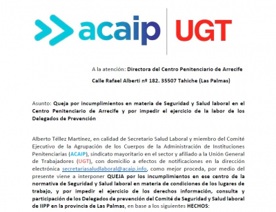 Queja por incumplimiento en materia de salud laboral C.P Tahiche