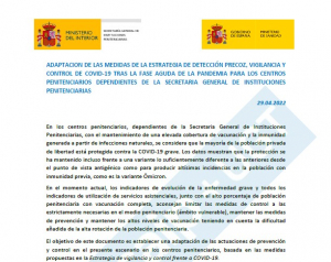 Adaptaci&oacute;n medidas Covid en los centros penitenciarios