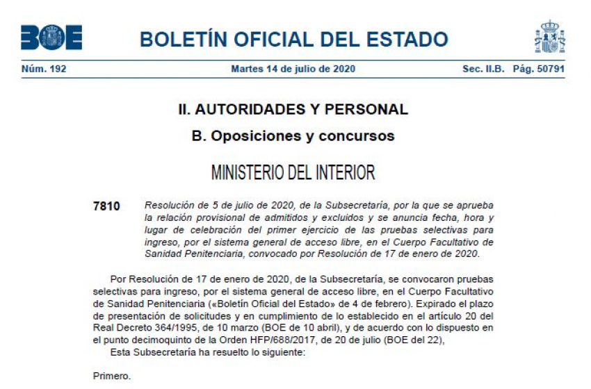 Admitidos-excluidos provisionales oposiciones a  Enfermer@s IIPP
