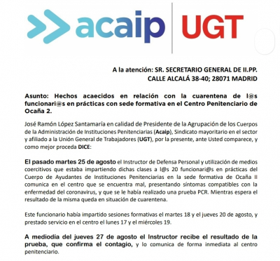 Acaip-Ugt exige responsabilidades por contagio Covid funcionari@s pr&aacute;cticas en Oca&ntilde;a