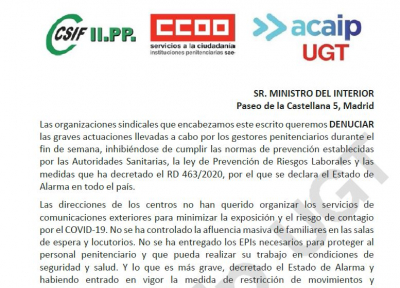 Petici&oacute;n de medidas urgentes al ministro del Interior