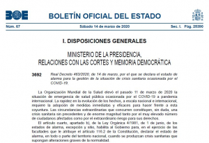 Real Decreto 463/2020, declaraci&oacute;n estado de alarma
