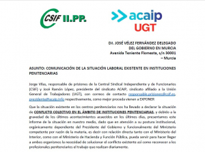 Escrito al delegado del gobierno en Murcia sobre situaci&oacute;n Instituciones Penitenciarias