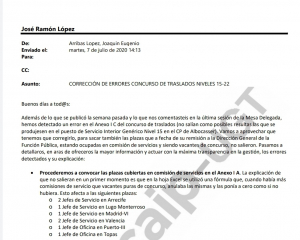 Correcci&oacute;n errores plazas concurso traslados