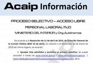 Proceso selectivo personal laboral fijo ministerio del Interior
