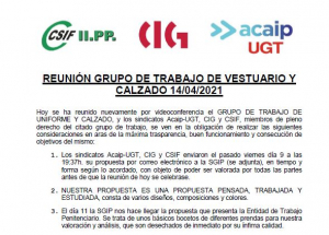 Comunicado reuni&oacute;n grupo de trabajo vestuario (14/04/21)