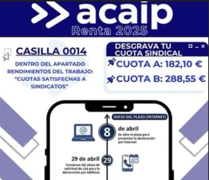 Desgrabaci&oacute;n cuota afililaci&oacute;n ACAIP en Renta 2025