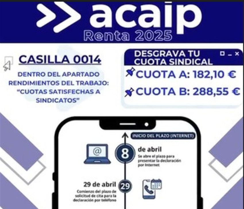 Desgrabación cuota afililación ACAIP en Renta 2025