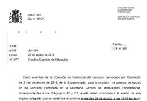 Convocatoria comision valoracion concurso de traslados