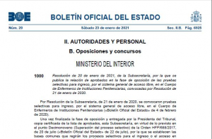 Resoluci&oacute;n aprobados Cuerpo Enfermeros acceso libre