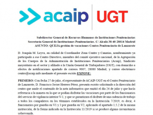 Queja al Sub Gral RRHH sobre gesti&oacute;n vacaciones C.P Tahiche