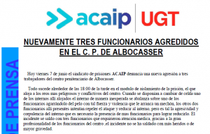 Agredidos tres funcionarios en el centro penitenciario de Albocasser