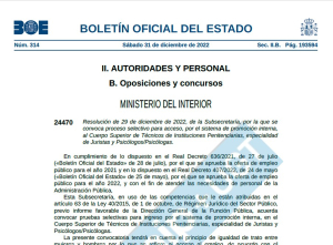 Convocatoria Cuerpo T&eacute;cnicos promocion interna OEP 2021-2022