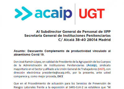 Solicitud sobre descuento de productividad debido a COVID19