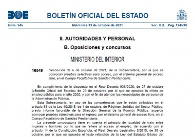 Convocatoria Cuerpo Facultativo acceso libre