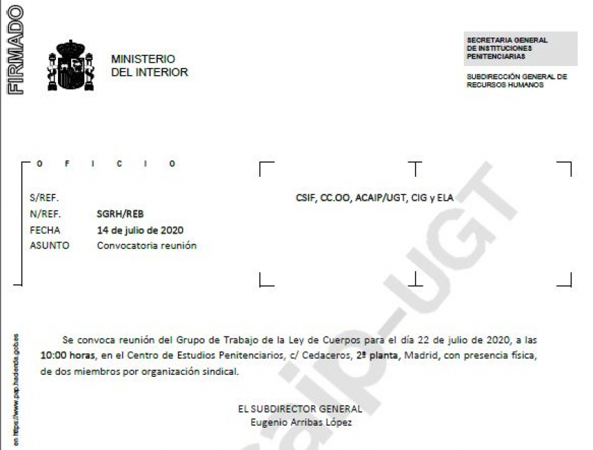 Convocatoria grupo de trabajo "ley de Cuerpos"