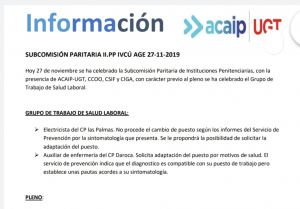 Personal laboral: comunicado reunion subcomision  (27/11/19)