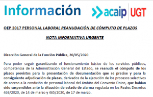 P. Laboral.- reanudacion c&oacute;mputo de plazos OEP 2017