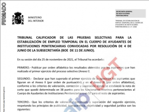 Fecha segundo examen proceso estabilizaci&oacute;n C. Ayudantes