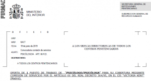 Convocatoria comision de servico de psic&oacute;logo en el CIS Victoria Kent