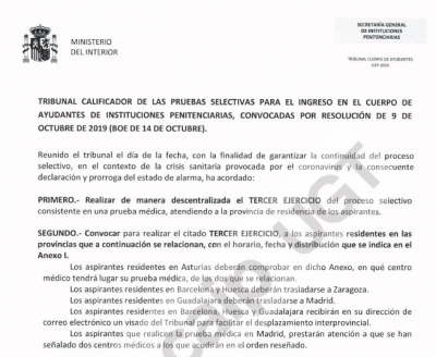Realizaci&oacute;n pruebas m&eacute;dicas C. Ayudantes  (09/05/20)