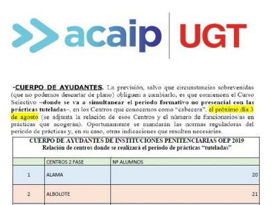 Relaci&oacute;n plazas centros realizaci&oacute;n pr&aacute;cticas OEP 2019