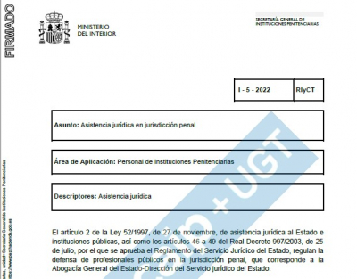 Instrucci&oacute;n asistencia jur&iacute;dica personal instituciones penitenciarias