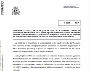 Instrucci&oacute;n 4/2022: c&aacute;maras de vigilancia en los centros penitenciarios