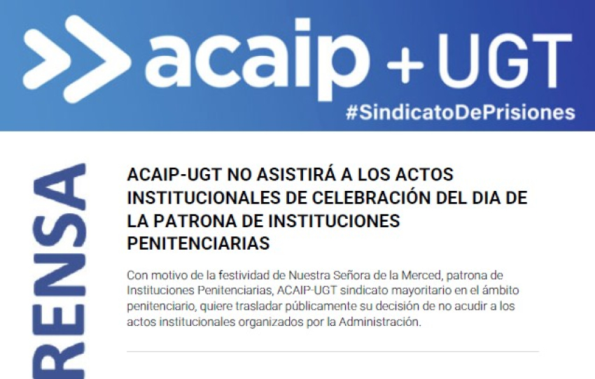 ACAIP-UGT NO ASISTIRÁ A LOS ACTOS INSTITUCIONALES DE LA MERCED 2025