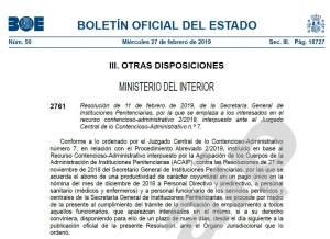 Publicacion BOE emplazamiento recurso Acaip sobre productividad