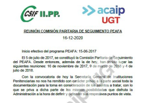 Comunicado reuni&oacute;n seguimiento PEAFA  (16/12/20)
