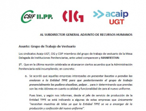 QUEJA presentada por el desarrollo del grupo de trabajo de vestuario.