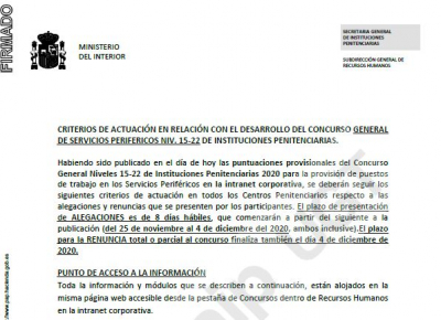 Consulta puntuaciones provisionales concurso en intranet