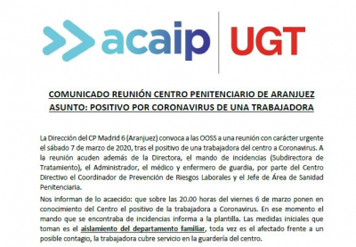 Comunicado reuni&oacute;n con la direcci&oacute;n CP Aranjuez