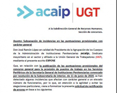 Subsanaci&oacute;n de errores puntuaci&oacute;n concurso traslados
