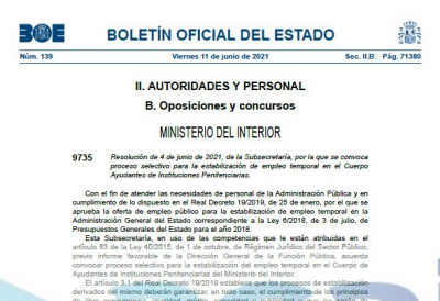Convocatoria proceso estabilizaci&oacute;n Cuerpo Ayudantes