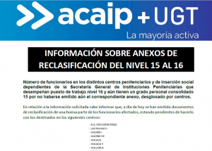 Informaci&oacute;n actualizada reclasificaci&oacute;n nivel 15 al 16