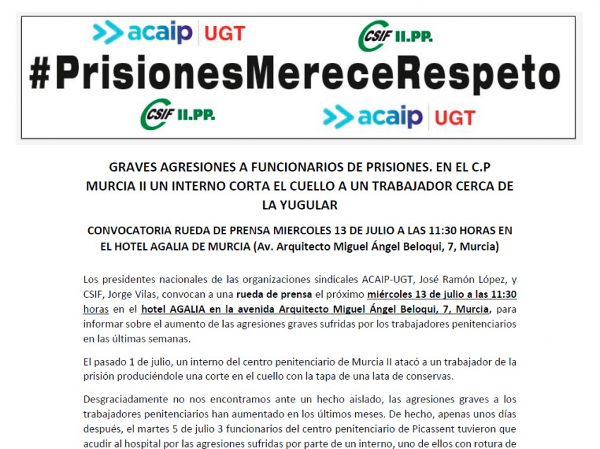 Convocatoria rueda de prensa dia 13 julio