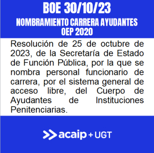 Nombramiento BOE funcionarios carrera C. Ayudantes OEP 2020