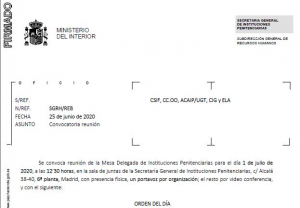 Convocada reuni&oacute;n Mesa Delegada de II.PP (1&ordm; de julio 2020)