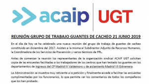 REUNI&Oacute;N GRUPO DE TRABAJO GUANTES DE CACHEO 21 JUNIO 2019