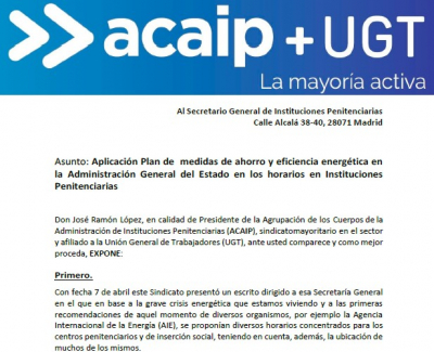Acaip reitera su petici&oacute;n a la SGIIPP de modificaci&oacute;n horarios por eficiencia energ&eacute;tica