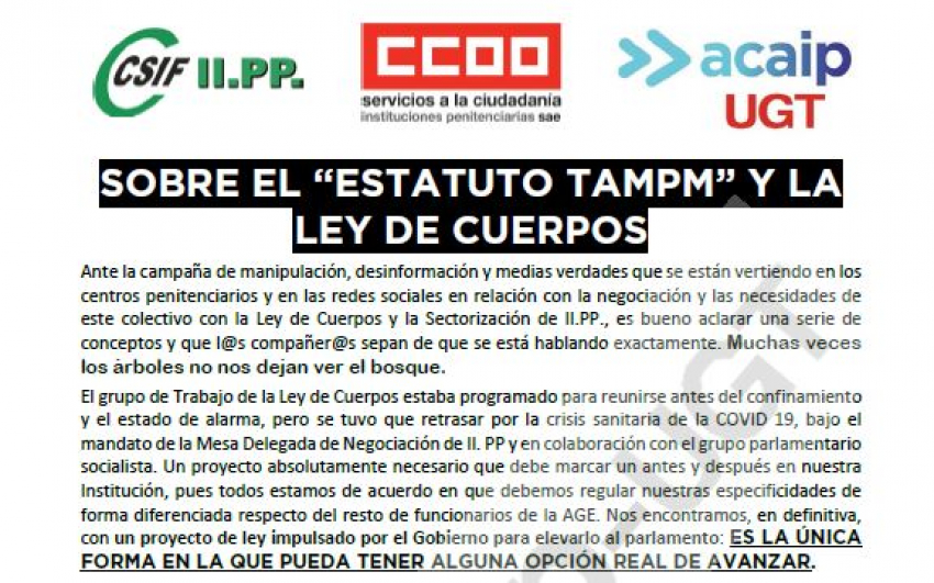 SOBRE EL “ESTATUTO TAMPM” Y LA LEY DE CUERPOS