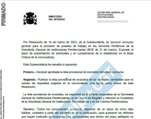 Listado excluidos provisional concurso traslados