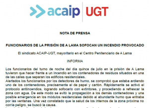 FUNCIONARIOS DE LA PRISI&Oacute;N DE A LAMA SOFOCAN UN INCENDIO PROVOCADO