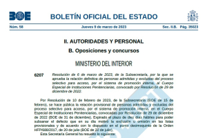 Admitidos-excluidos Cuerpo Especial promoci&oacute;n interna