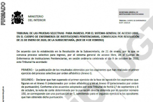 Resolucci&oacute;n oposiciones Enfermeria II.PP.- Convocatoria segundo examen